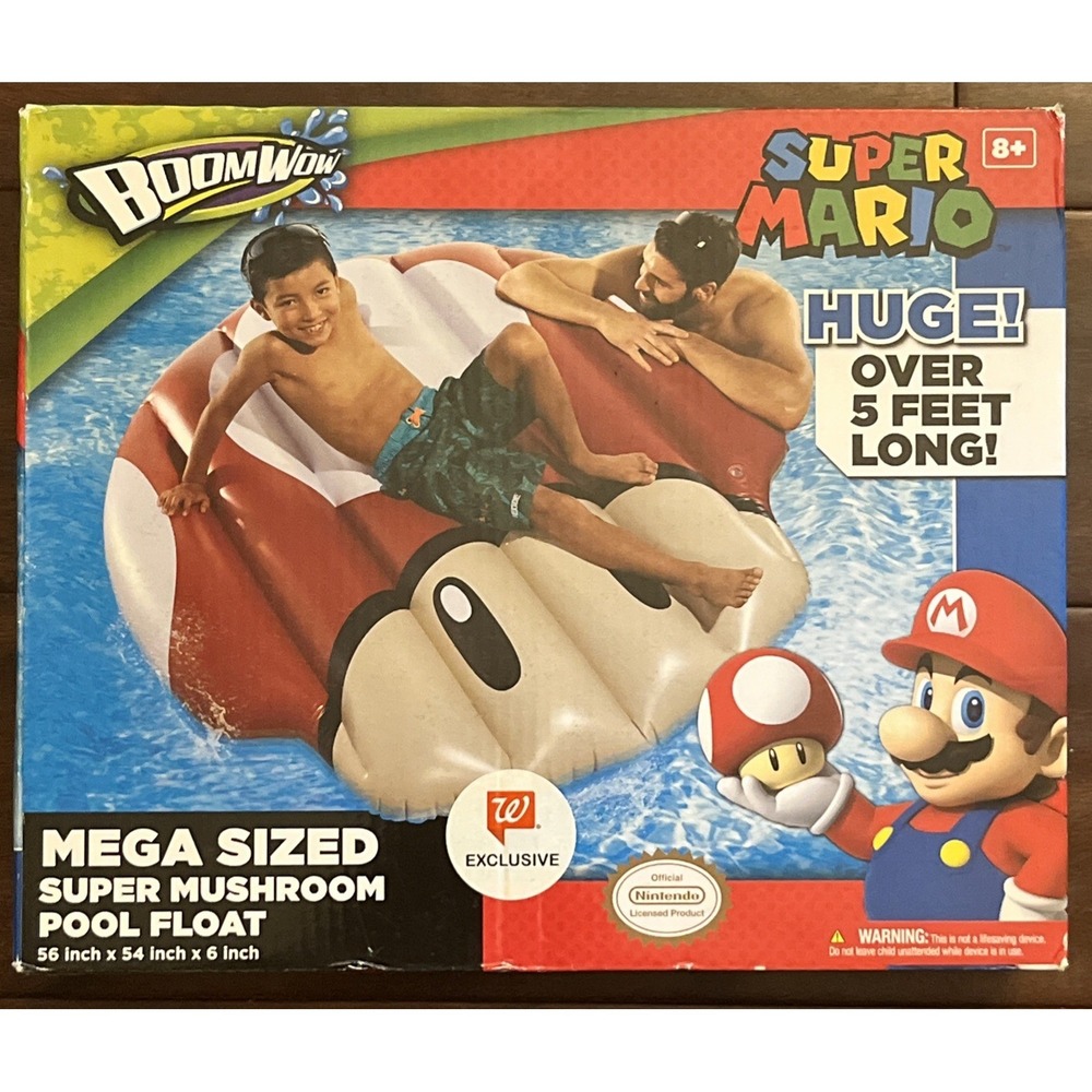 BoomWow Super Mario Mushroom Pool Float Mega Sized  NIB Inflatable 5 Feet NEW